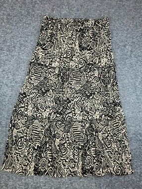 Robert Louis black/cream tiered abstract midi skirt, women's XL